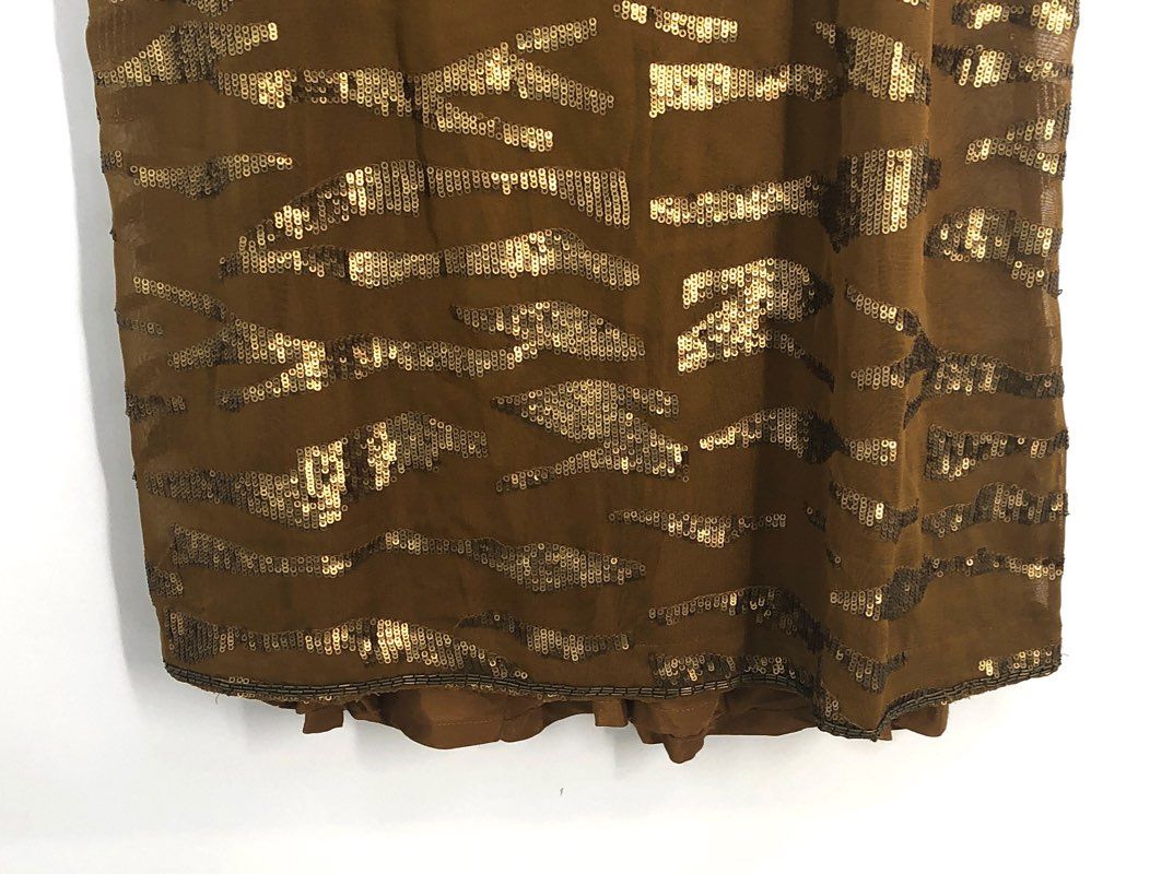 Ecote Women's Dress Brown Gold Sequin Tiger 12 Days Midnight Hour Sz M NWT