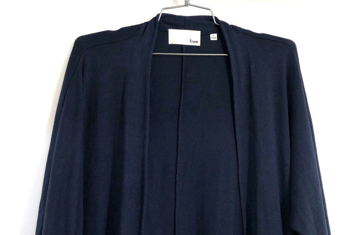 Wilfred Free Women's Navy Blue Open Front Drape Pocket Knit Cardigan Sz S