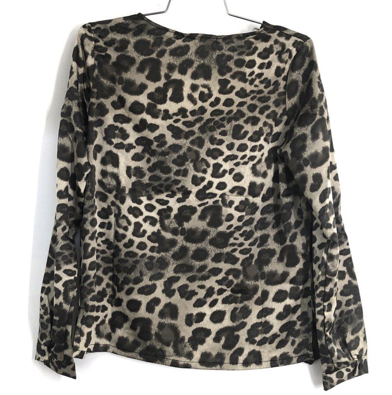 Three Eighty Two Women's Leopard Print V-Neck Surplice Blouse Tan Black NWT Sz S