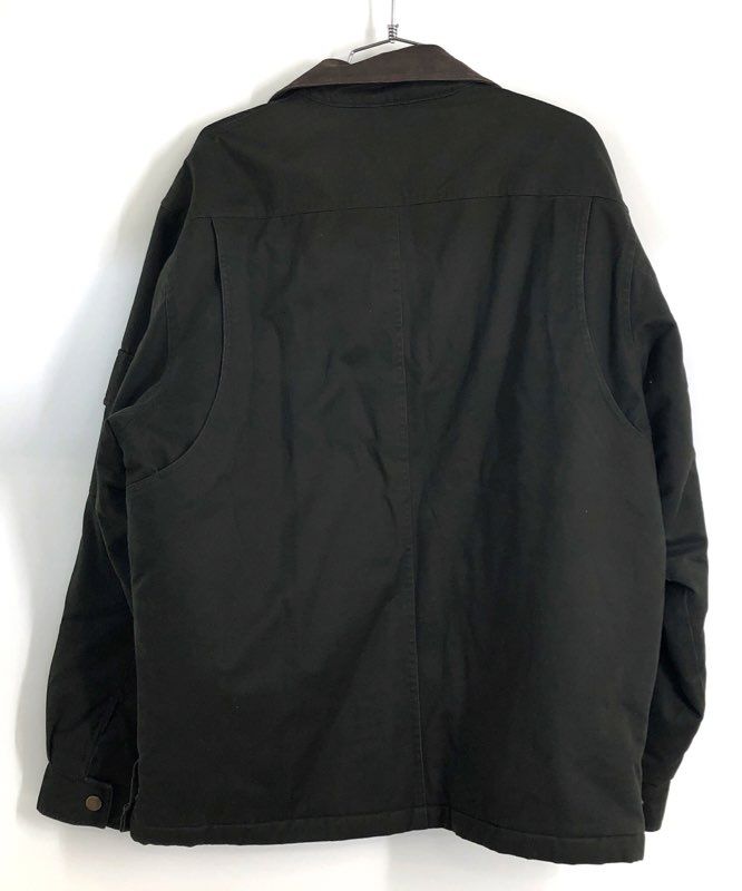 Natural Issue Men's Dark Green Cotton Canvas Field Jacket Leather Collar Sz L