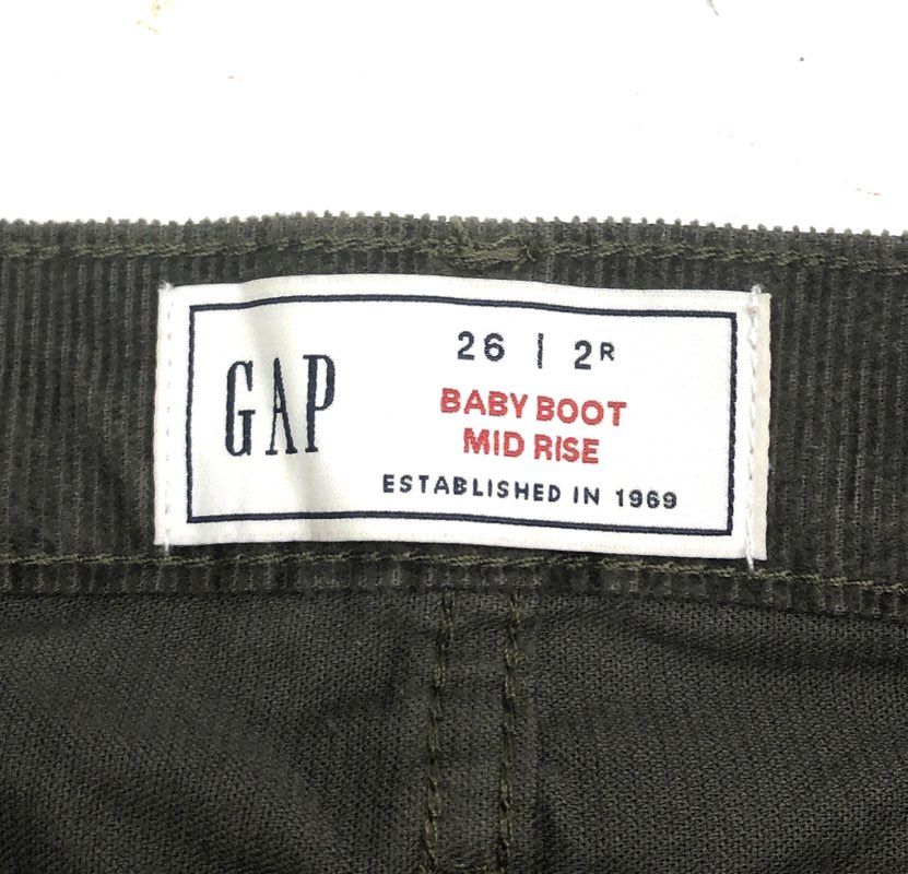GAP Women's Olive Green Baby Boot Mid Rise Corduroy Pants Sz 26 2R