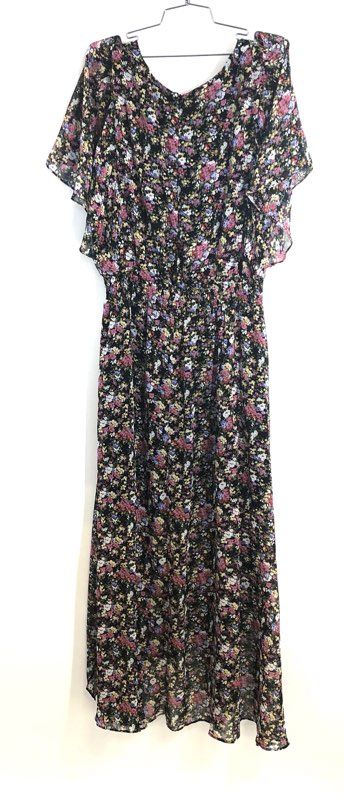 MSK Women's Black Floral V-Neck Flutter Sleeve Hi-Low Dress XL NWT