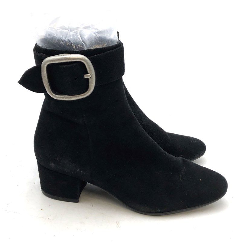 Coach Cassandra Black Suede Ankle Bootie Buckle Boots Size 5B