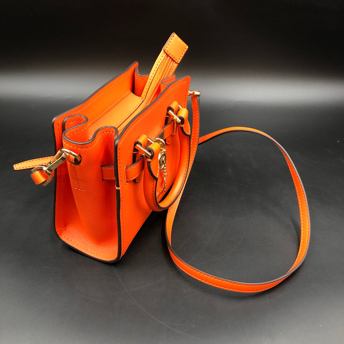 Michael Kors Orange Leather Jet Set Mini Tote Crossbody Bag COA