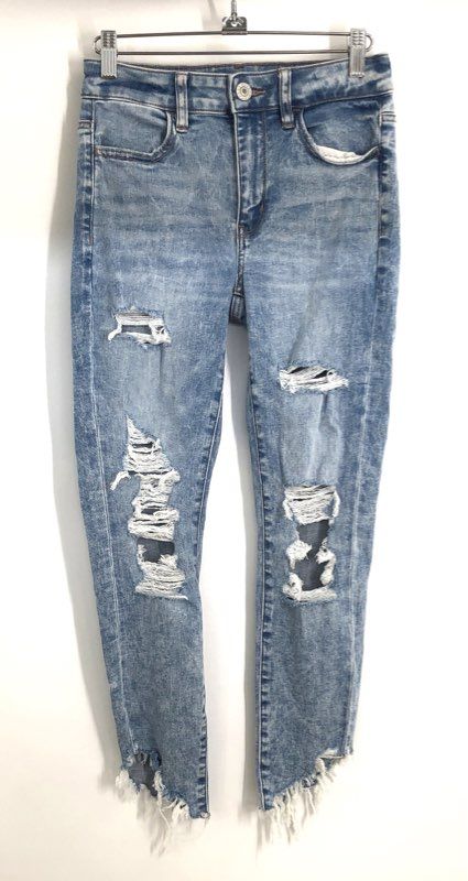 American Eagle Women's Blue Ne(x)t Level Stretch Distressed Skinny Jeans Sz 2S