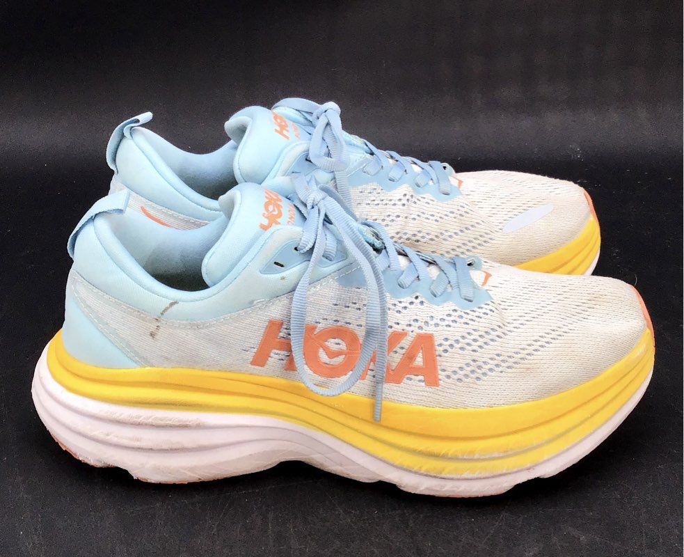 Hoka One One Men's Bondi 8 White Blue Athletic Shoes - Size 8.5