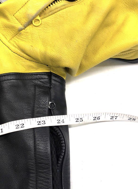 HJC Men's Cirotech Leather Motorcycle Jacket Yellow Black Padded Vintage Y2K 48
