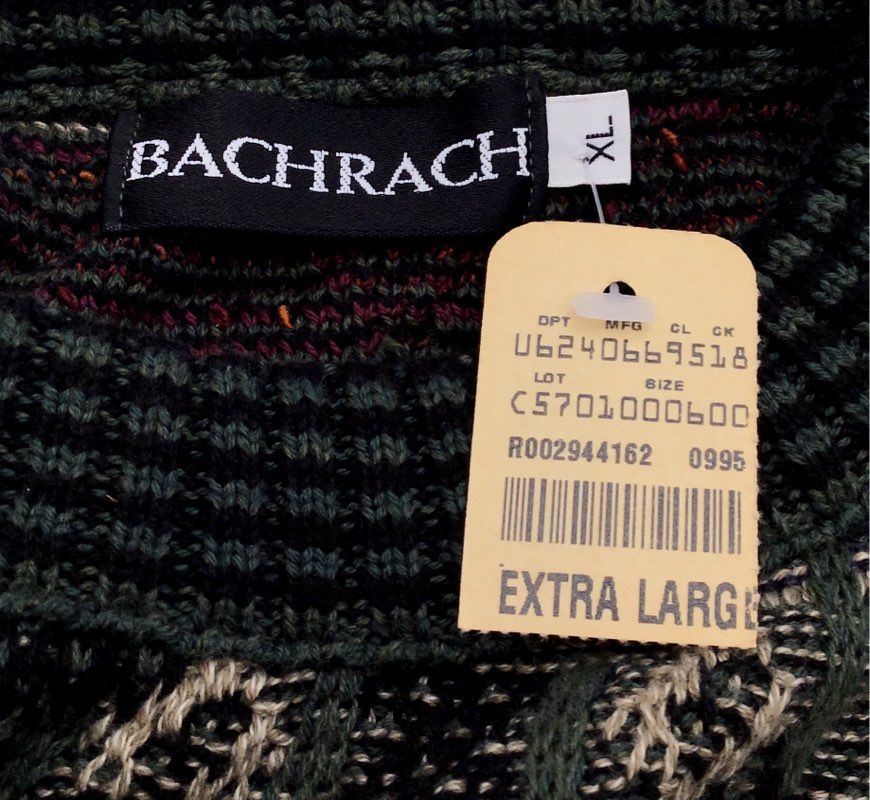 NWT Bachrach Men&#39;s Multicolor Long Sleeve Crew Neck Pullover Sweater - Size XL