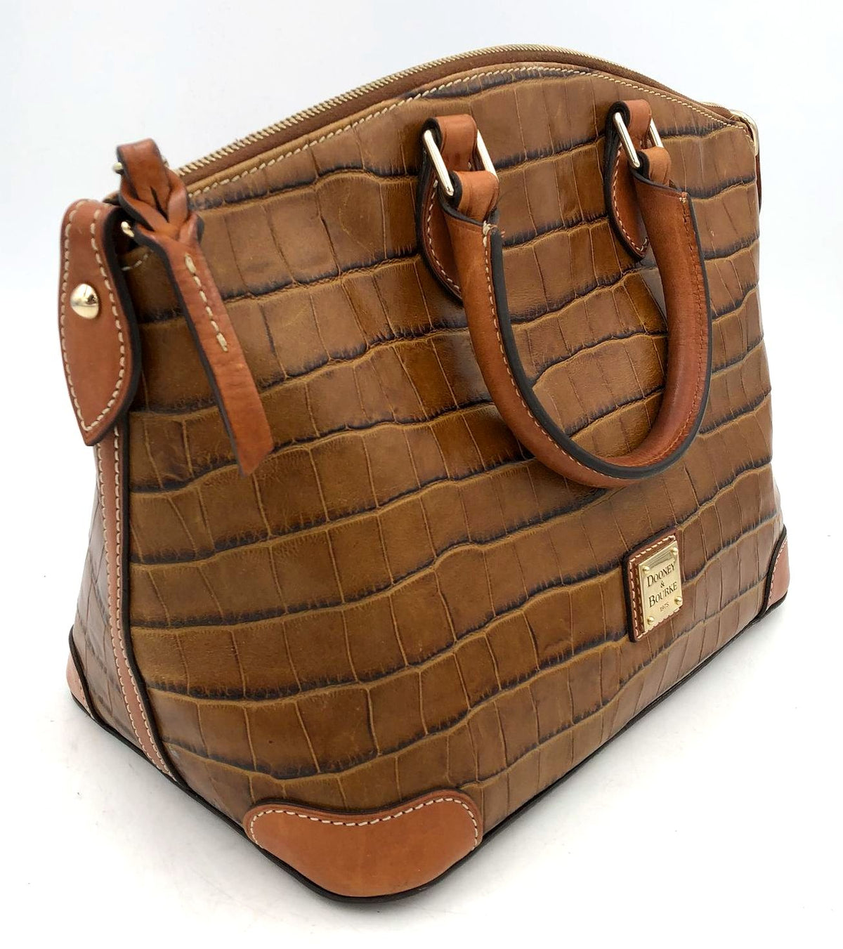 Authentic Dooney &amp; Bourke Brown Leather Luxury Dome Satchel Bag - COA Included