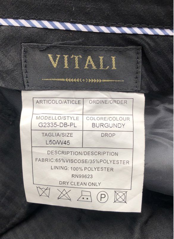 NWT Vitali Men's Burgundy Dress Pants - Size 45