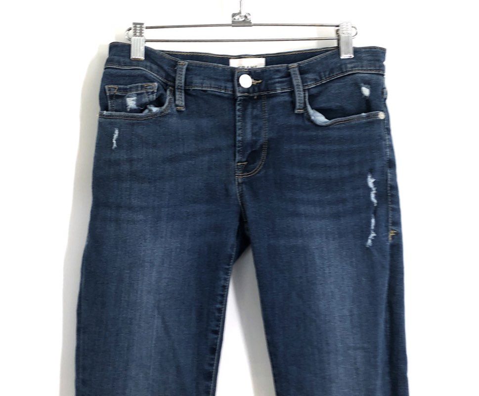 Frame Women's Le Garcon Slim Boyfriend Jeans Blue Distressed Denim Size 25