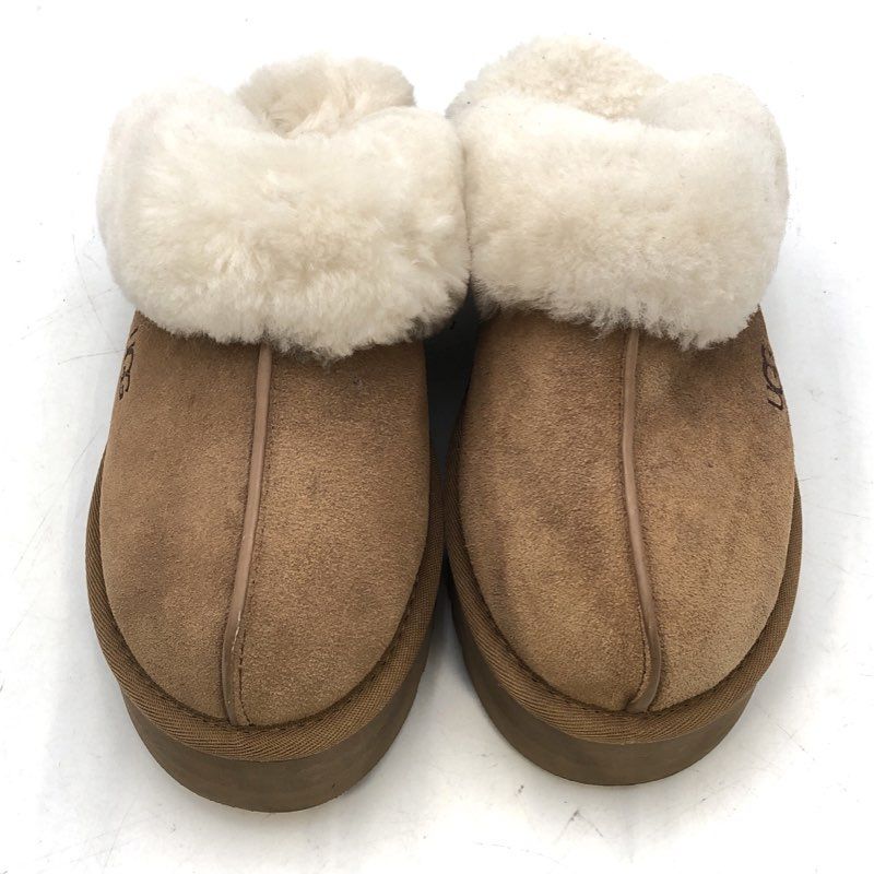 UGG Disquette Chestnut Suede Sheepskin Platform Slippers Women's Size 5