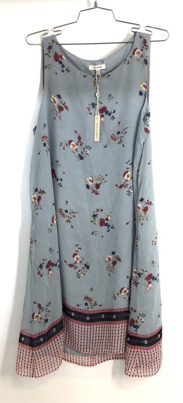 Max Studio Women's Blue Floral Sleeveless Tunic Blouse Border Print Sz L NWT