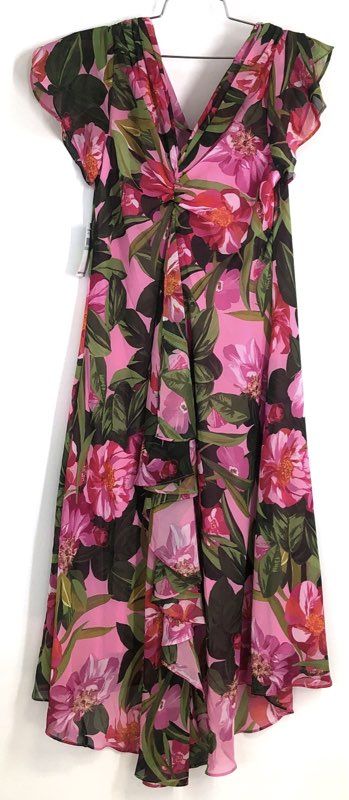 Ignite Evenings Women's Pink Floral High Low Flutter Sleeve Chiffon Dress Sz 8