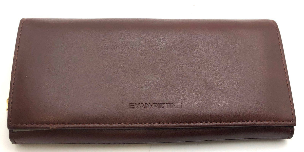Evan-Picone Brown Leather Vintage NWT Organizer Clutch Wallet Gold Hardware