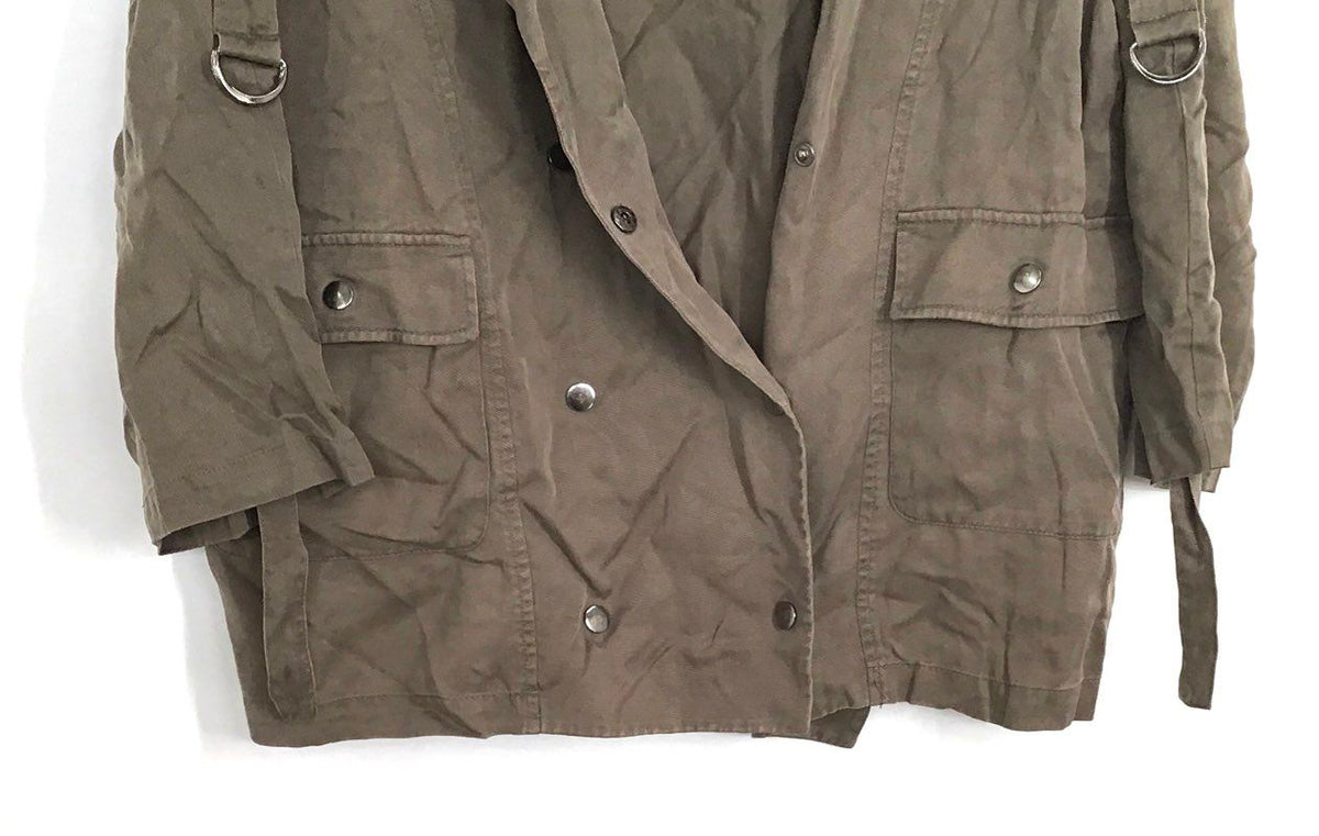 Achro Women's Olive Green Tencel Double Breasted Utility Safari Jacket Sz S