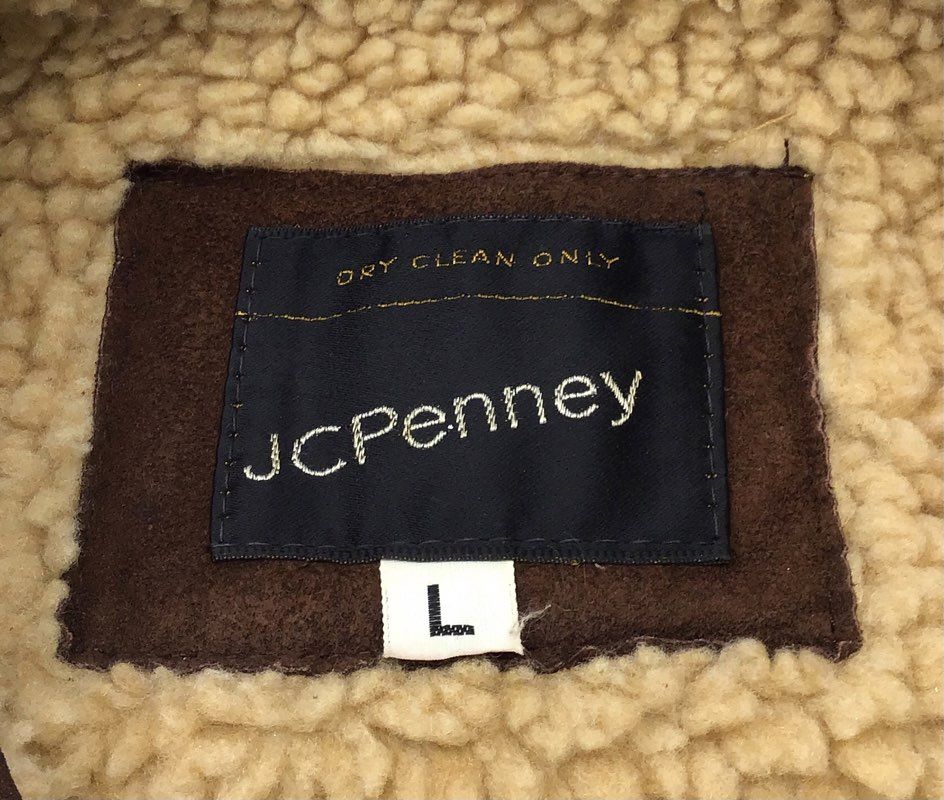 Vintage 70s JCPenney Men's Brown Suede Leather Sherpa Lined Western Vest Sz L