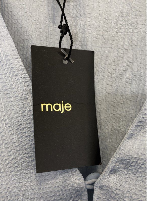 Maje Women's Oliver Jacquard V-Neck High Low Dress Light Blue NWT Sz 42