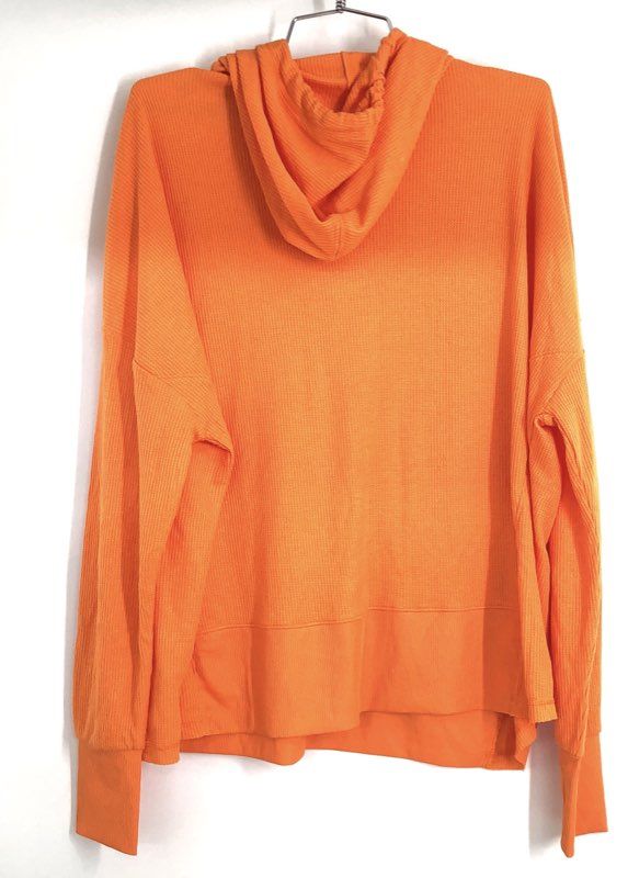 Body & Sol Women's Orange Waffle Knit Hooded Pullover Hoodie Sz XL
