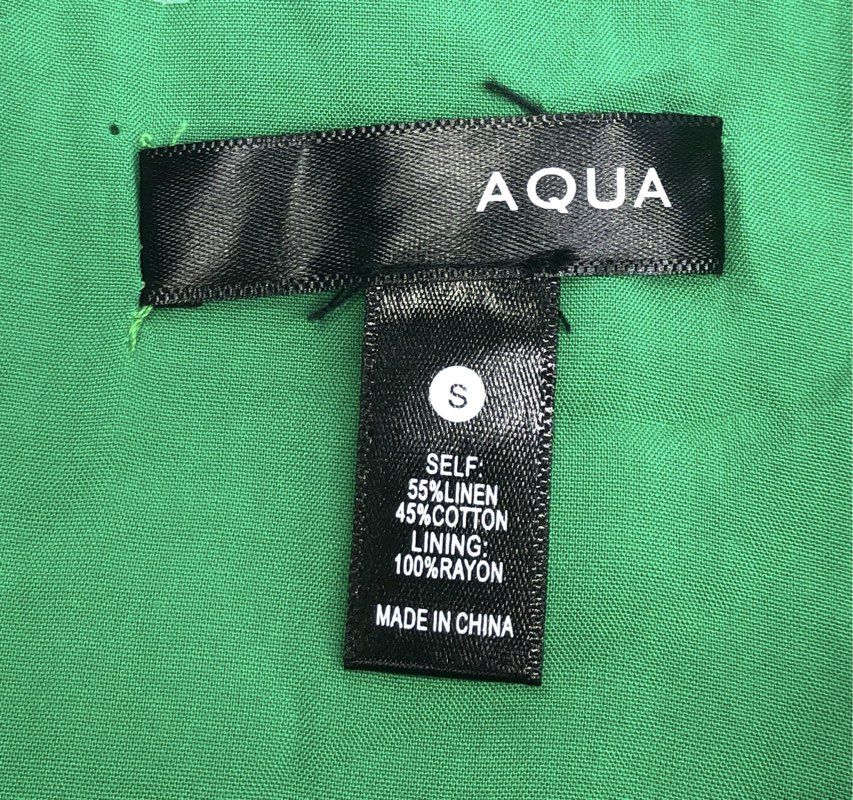 AQUA Women's Green Linen Cotton Blend Sleeveless Mini Dress Sz S NWT