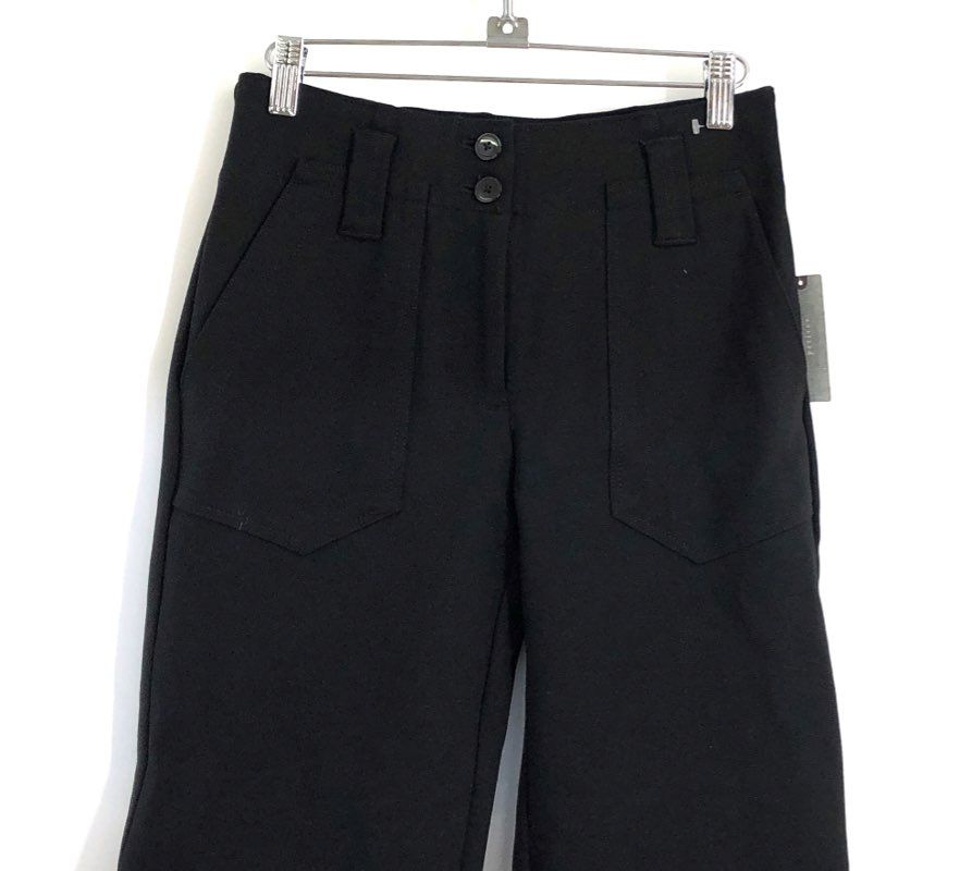 Maeve Anthropologie Women's Black Wide Leg Patch Pocket Stretch Pants NWT Sz 0P