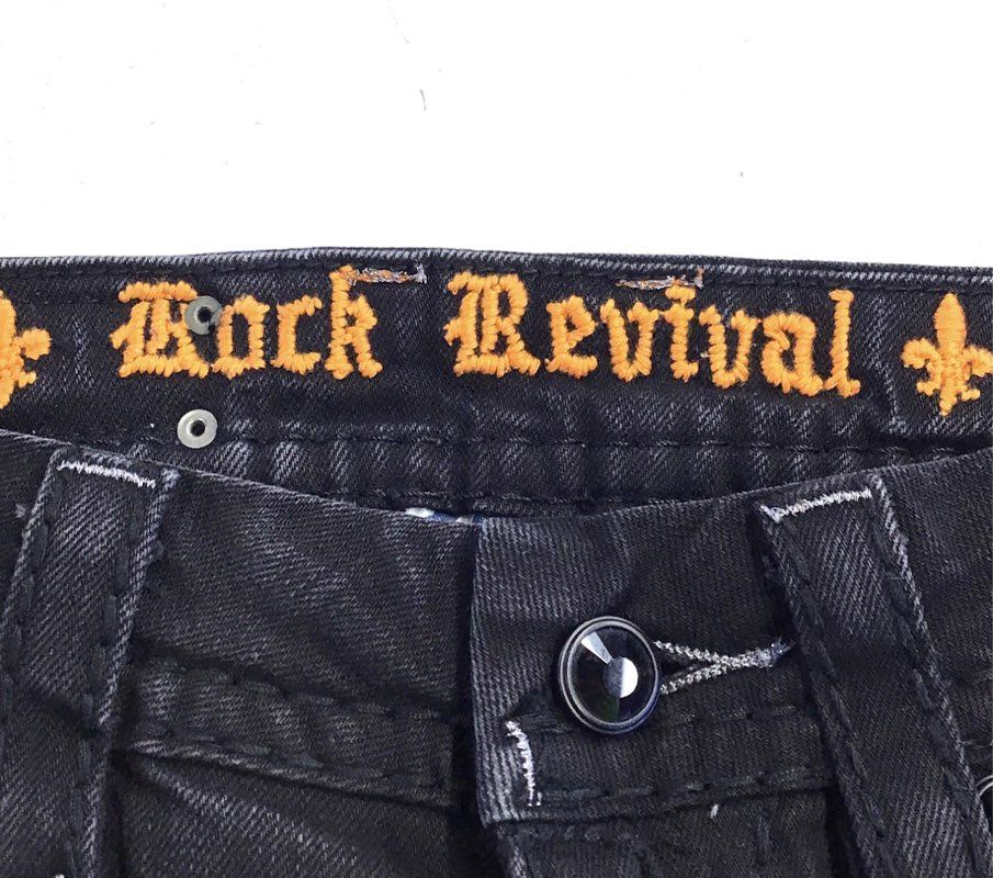Rock Revival Women's Black Polly Flare Embellished Pocket Low Rise Jeans Size 26