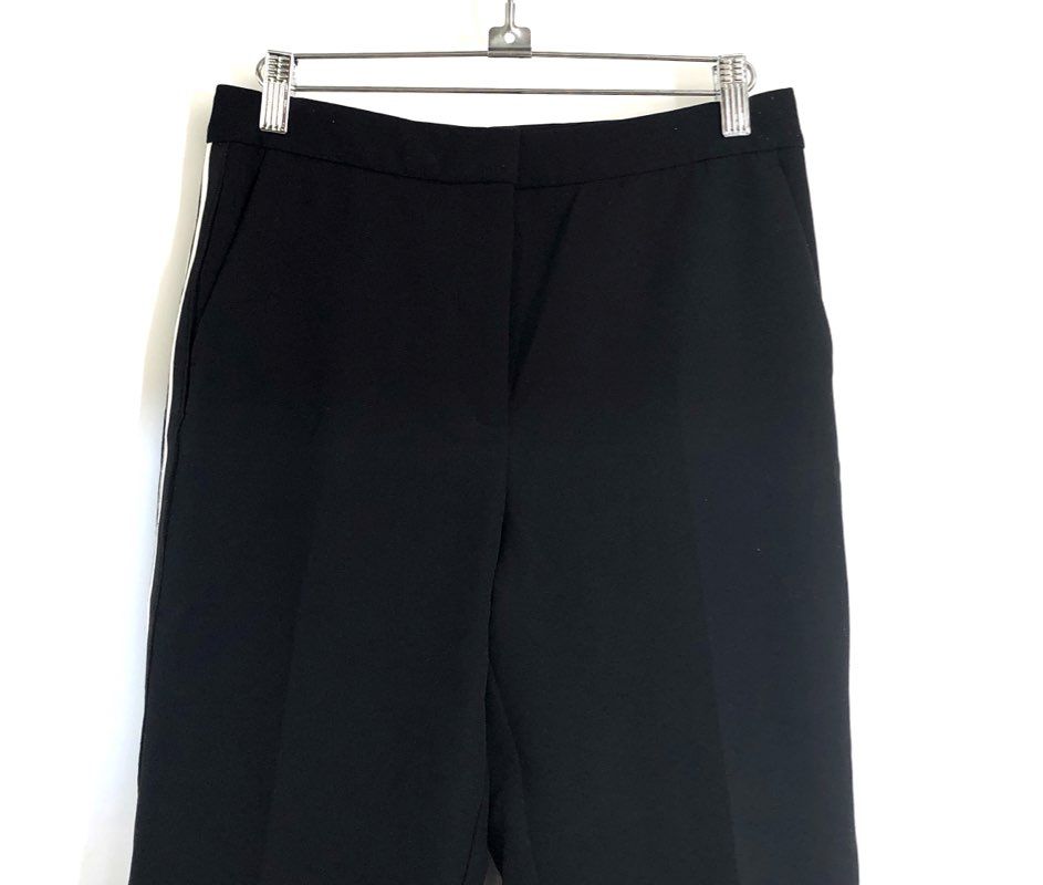 M&S Autograph Women's Black White Side Stripe Trousers Regular Sz UK 8