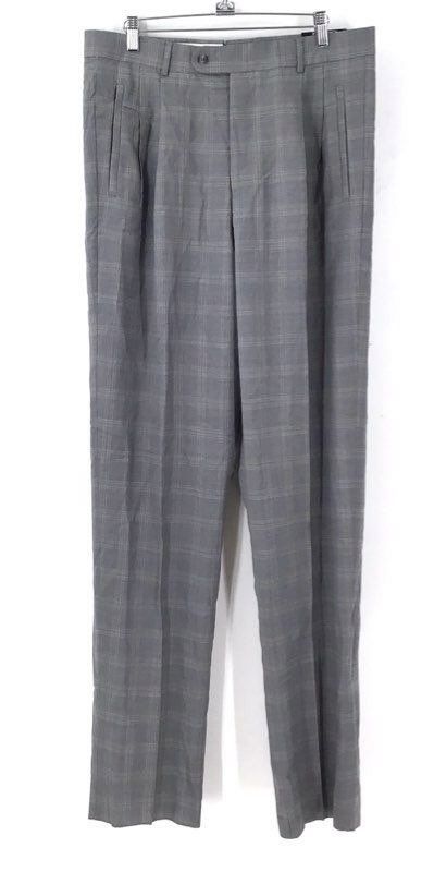 NWT Bachrach Men's Beige Gray Plaid Wool Dress Pant - Size 34W Lot Of 2