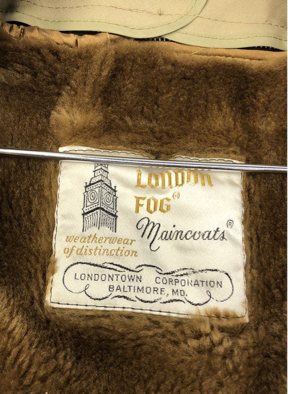 Vintage 80s London Fog Men's Tan Maincoat Trench Coat Faux Fur Liner Sz 40 Reg