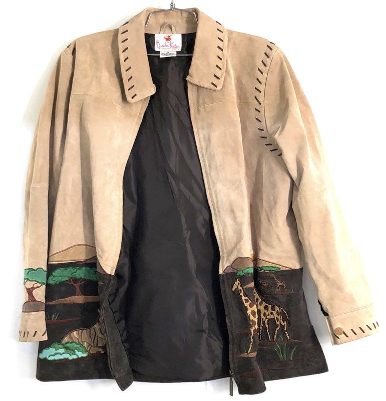 Quacker Factory Women's Vintage Y2K Leather Safari Embroidered Jacket Sz M