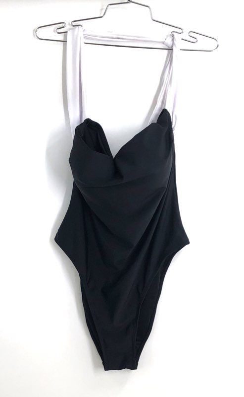 Cupshe Women's Black White Twisted Halter One Piece Swimsuit Sz XL NWT