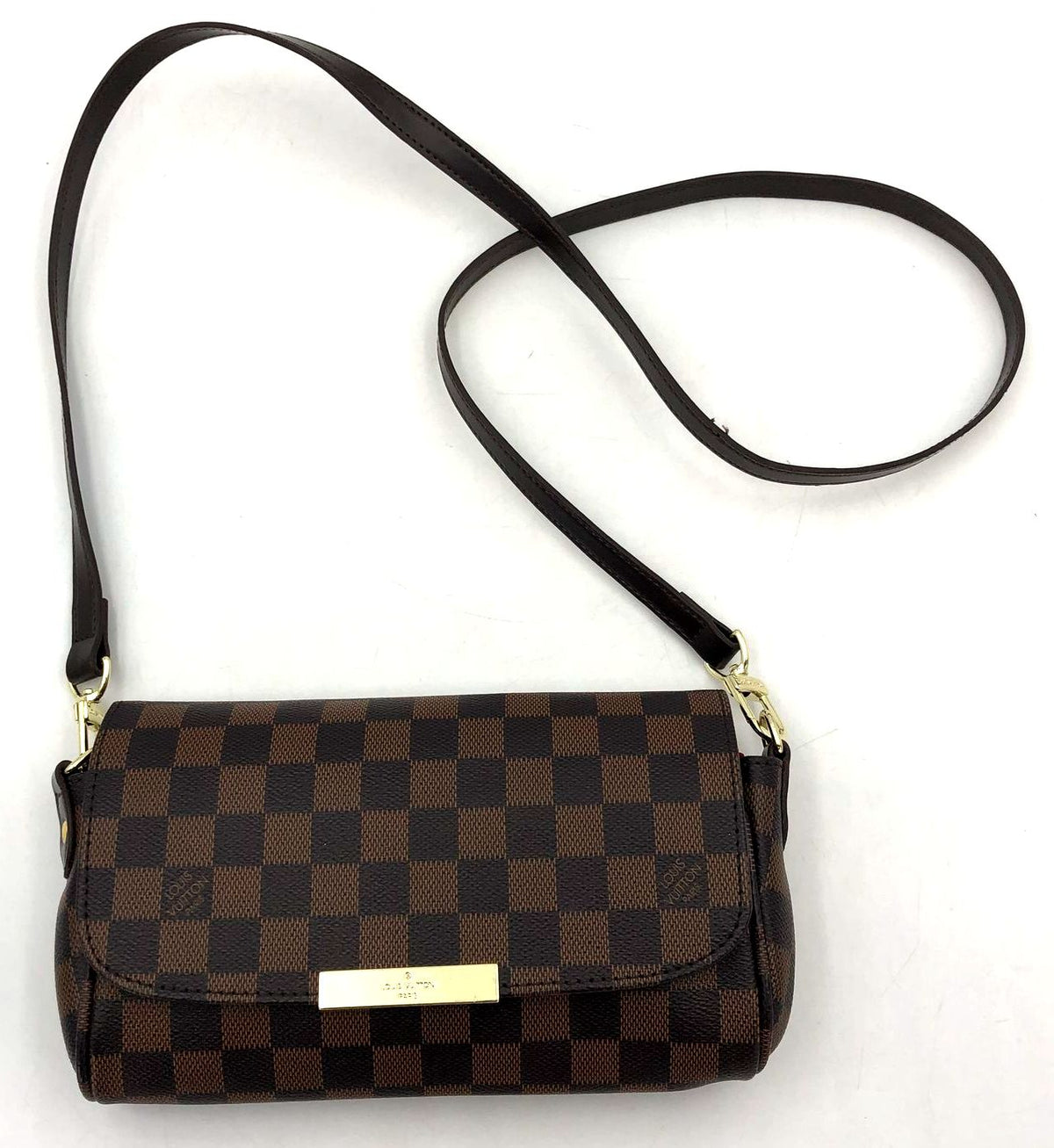 Louis Vuitton Inspired Favorite PM Ebene Brown Damier Print Canvas Crossbody Bag