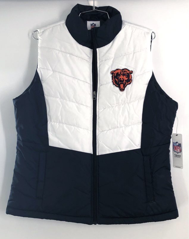 G-III Chicago Bears Women's Navy White Zip-Up Puffer Vest Jacket NWT Sz XL