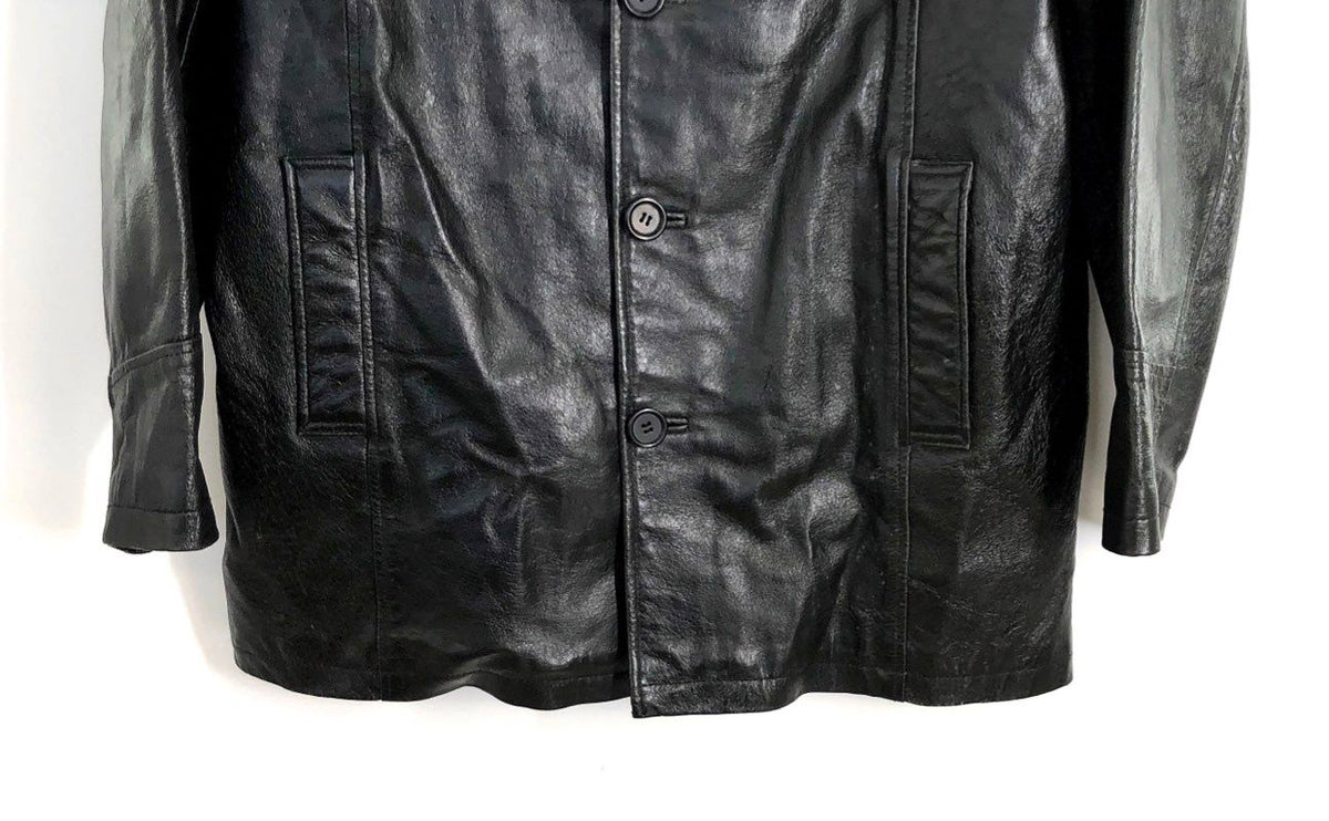M. Julian Wilsons Men's Black Leather Button Front Car Coat Jacket Sz M