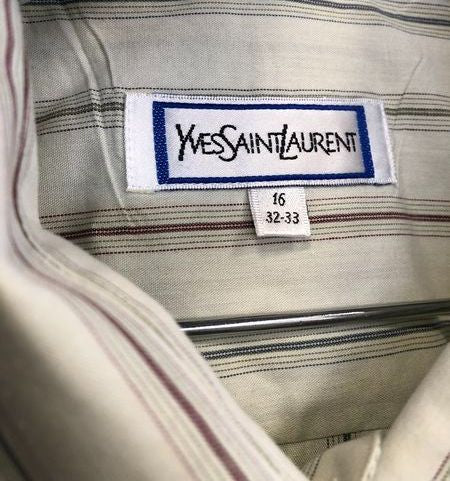Yves Saint Laurent Men's Natural Striped Button Down Shirt Sz 16 COA