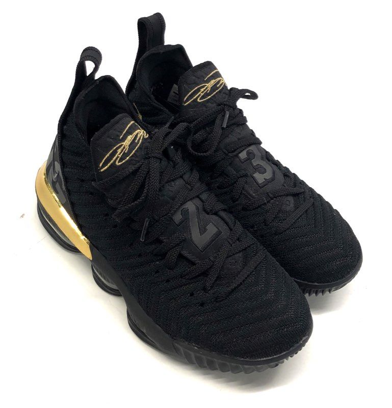 Nike LeBron 16 King Black Metallic Gold Basketball Shoes Size 8.5