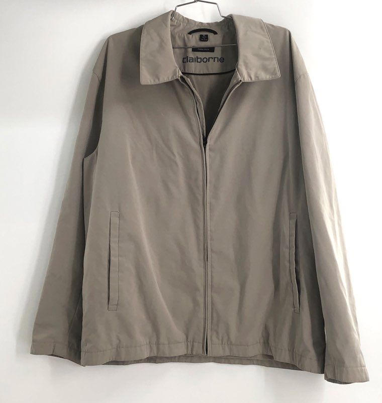 Claiborne Men's Tan Foam Tech Zip Harrington Jacket Windbreaker Size XL