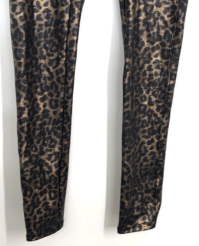 Spanx Women's Bronze Black Leopard Print Faux Leather Leggings Sz M Petite