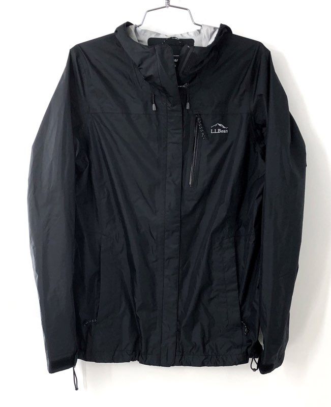 L.L.Bean Women's Black Trail Model Rain Jacket Waterproof Hooded Nylon Sz M NWT