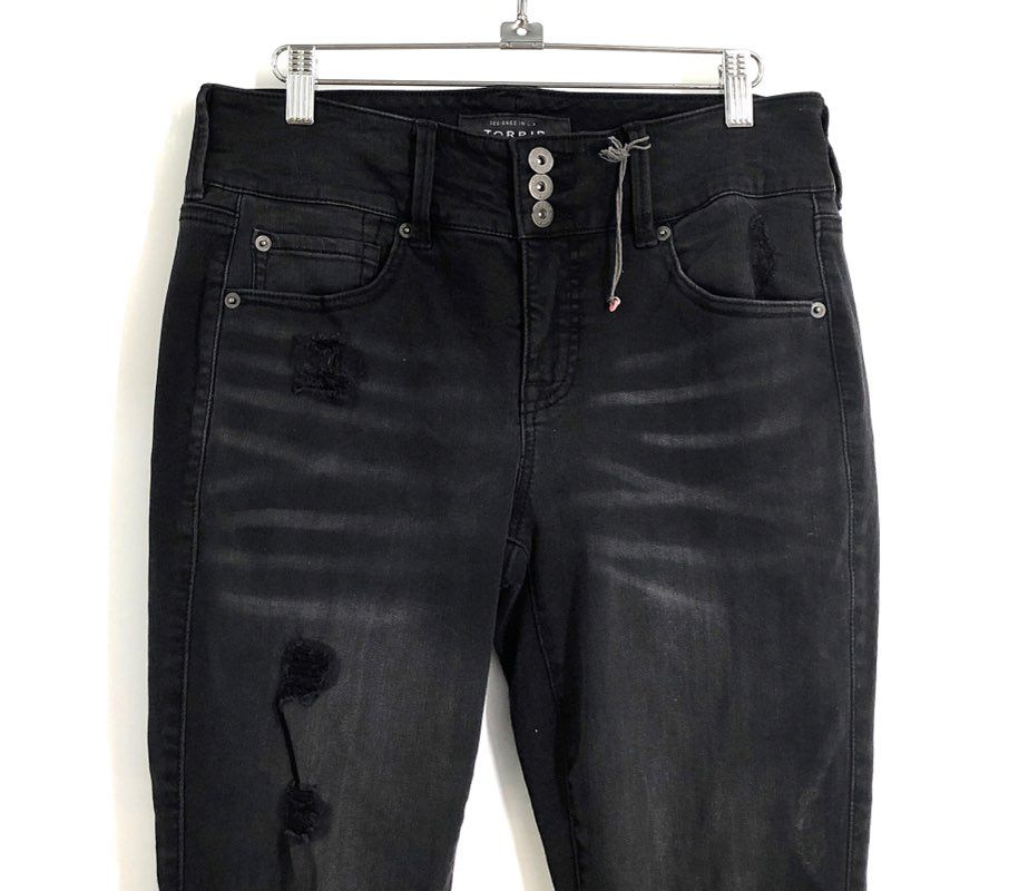 Torrid Women's Black Distressed Ripped High Rise Skinny Jeans Size 10R