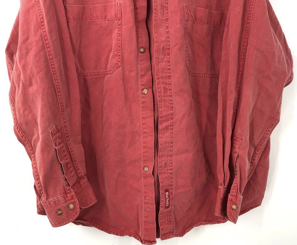 Marlboro Men's Red Button-Up Shirt - Size M