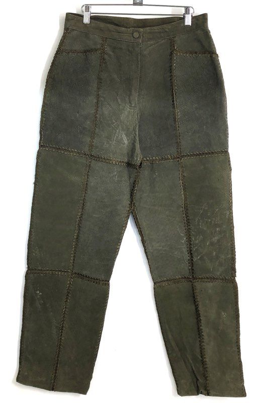 Vintage 90s Selene Sport Women's Olive Green Suede Leather Patchwork Set Sz 12