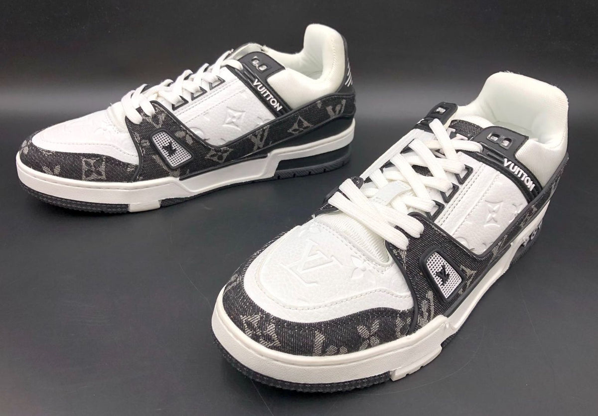 Louis Vuitton Inspired Men's Signature LV Monogram Black/White Sneakers - Sz 45