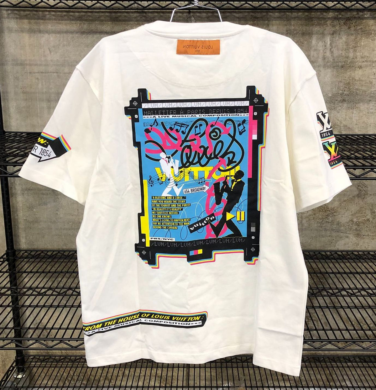 Louis Vuitton Inspired Men's White/Multicolor LV Jazz Flyers T-shirt - Size 2XL