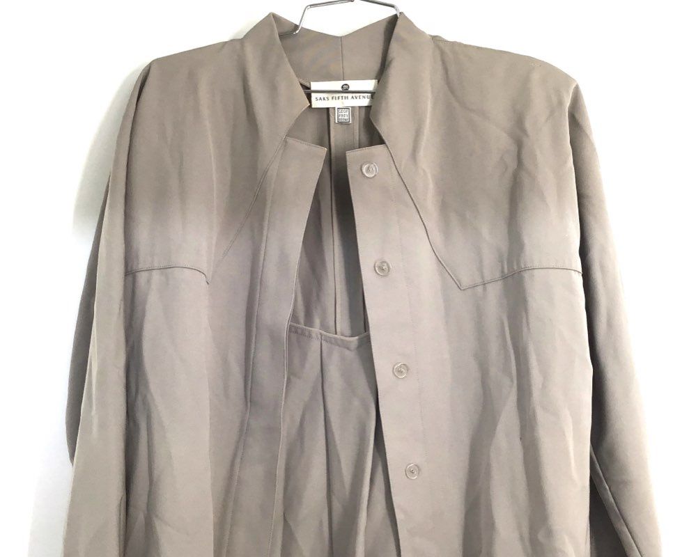 Vintage 80s Geoffrey Beene for Saks Fifth Avenue Women's Tan Duster Jacket Sz 8