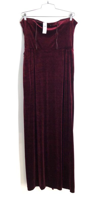 BHLDN Women's Red Berry Velvet Strapless Gown High Slit Floor Length NWT Sz XL