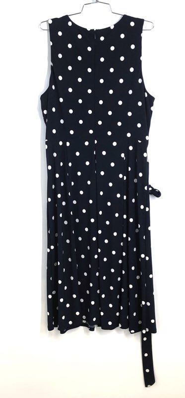 Anne Klein Women's Navy White Polka Dot Sleeveless Belted Dress NWT Sz 14