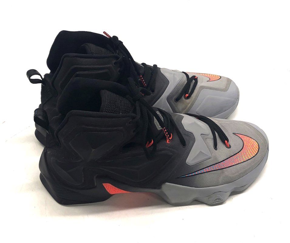 Nike LeBron 13 Wolf Grey Black Bright Crimson Basketball Shoes Size 13