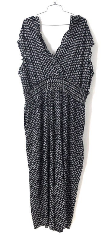 Max Studio London Women's Black Floral Jumpsuit Smocked Waist Ruffle Sz 2X NWT