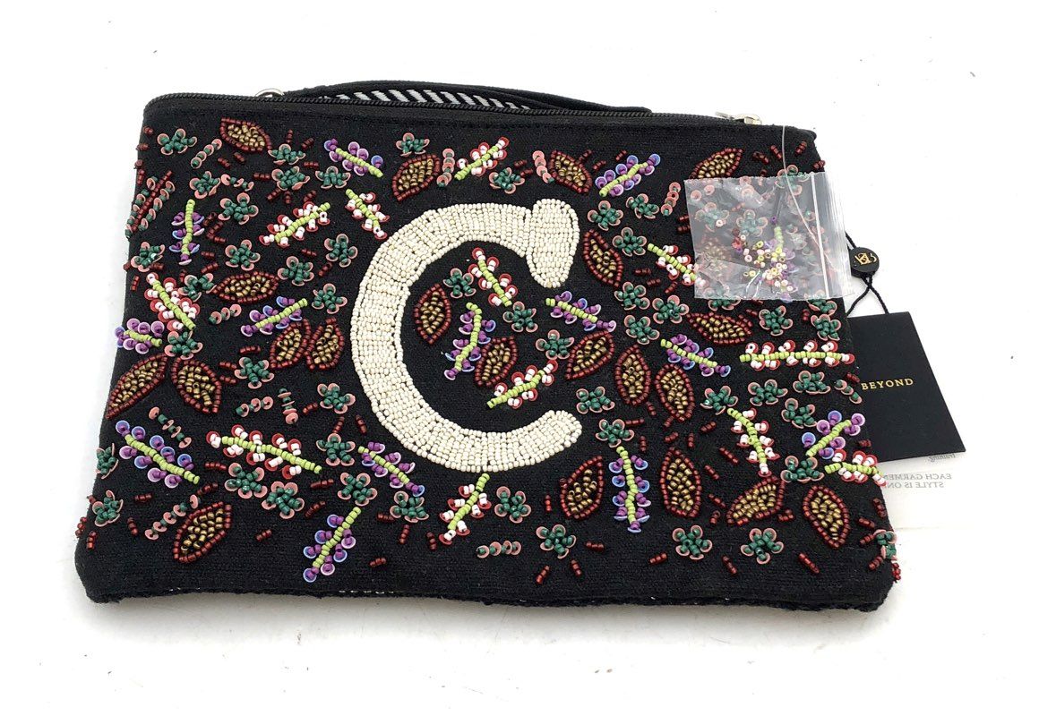 America & Beyond Black Beaded Initial C Wristlet Clutch Bag Coin Purse NWT Lot